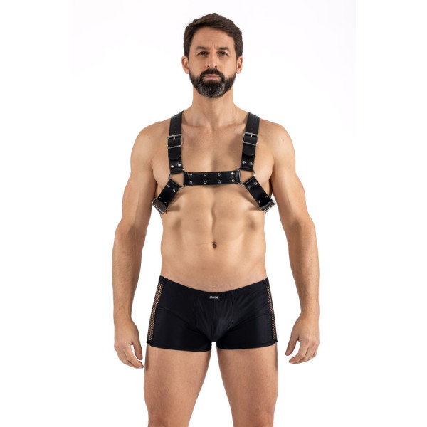 Harnais homme simili cuir avec sangles croisées dans le dos 